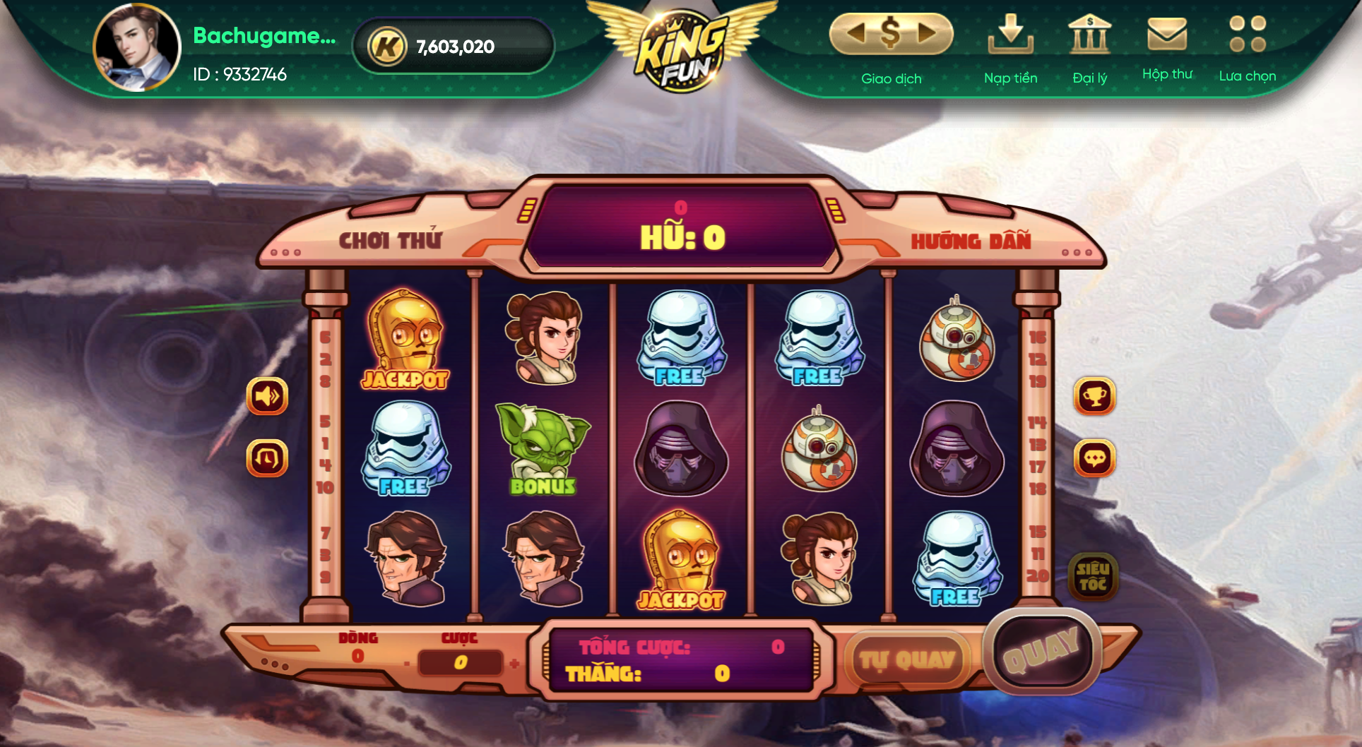 Giao diện 1 slot game tại Kingfun