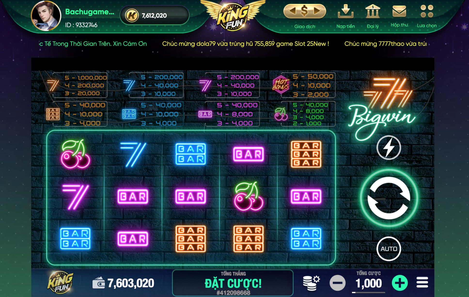 Hướng dẫn chơi Slot game 777 Big Win