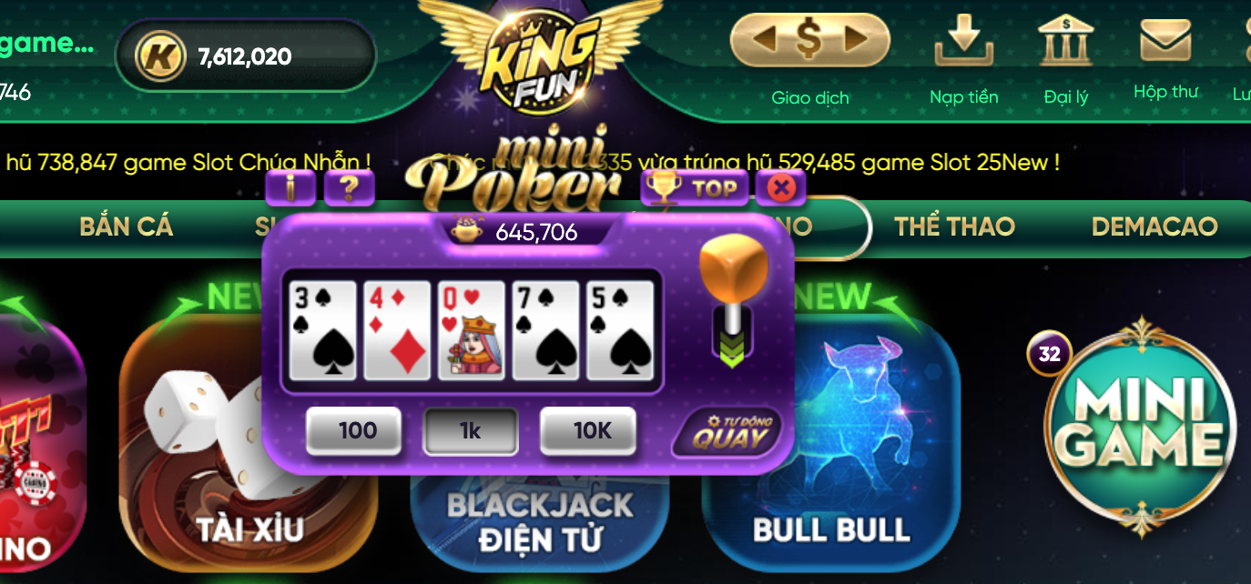 Hướng dẫn chơi Mini Poker Kingfun